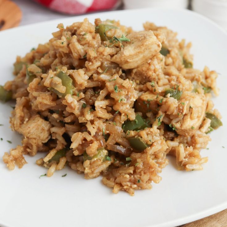Cajun chicken on a bed of flavorful fried rice.