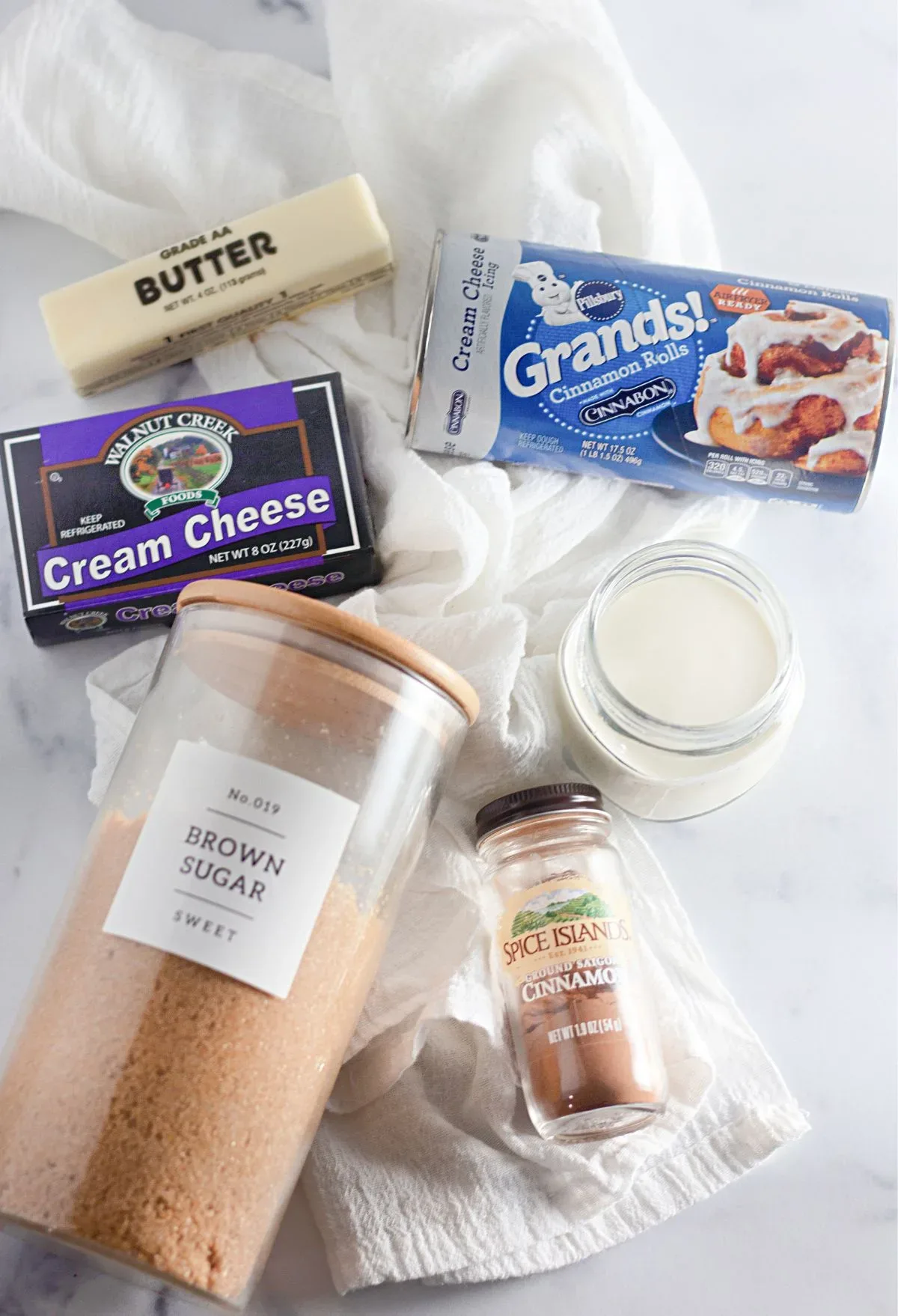 A group of food items on a towel.